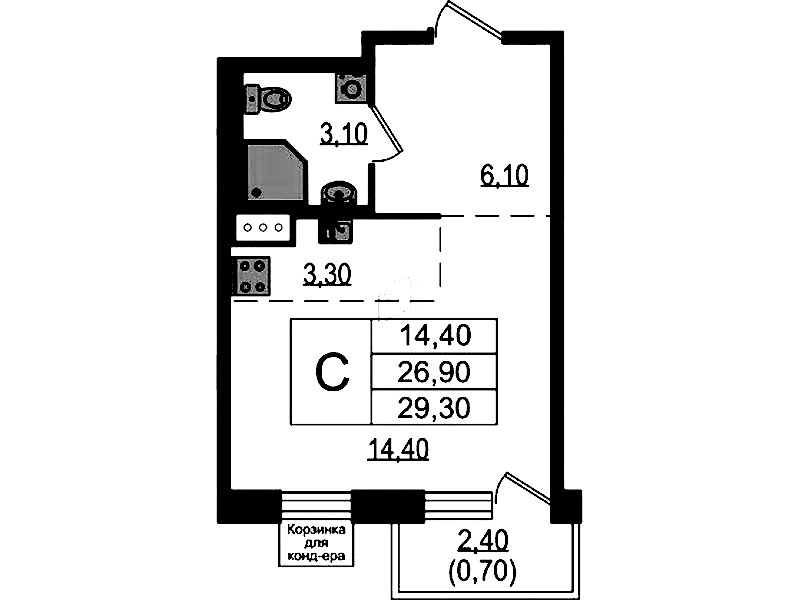 Квартира студия 27.6 м², 5/10 эт., ЖК «Курортный квартал»